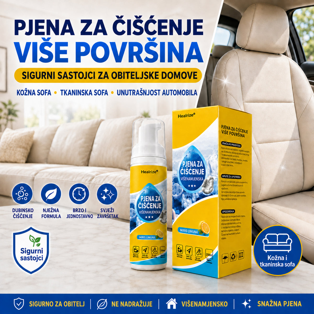 Healrize® 4-u-1 višeenzimsko sredstvo za čišćenje u pjeni | Pjena za dubinsko čišćenje unutrašnjosti automobila, sofe, kuhinje i kupaonice🐔🐶3