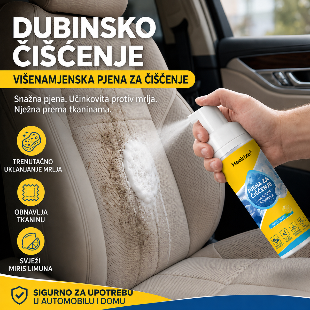 Healrize® 4-u-1 višeenzimsko sredstvo za čišćenje u pjeni | Pjena za dubinsko čišćenje unutrašnjosti automobila, sofe, kuhinje i kupaonice🐔🐶3