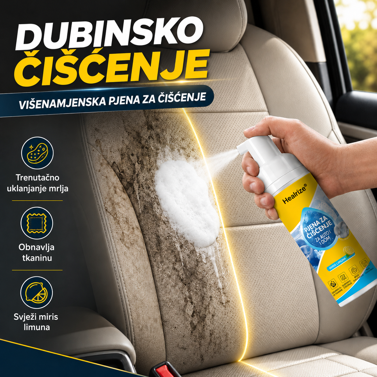 Healrize® 4-u-1 višeenzimsko sredstvo za čišćenje u pjeni | Pjena za dubinsko čišćenje unutrašnjosti automobila, sofe, kuhinje i kupaonice🐔🐶3